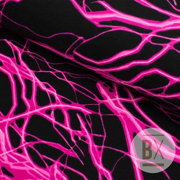 Metráž Plavkovina vzorovaná - Storm black/pink