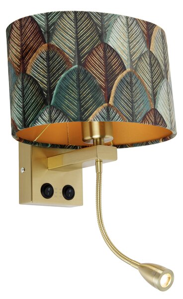Nástenná lampa mosadz s oválnym zamatovým tienidlom s dizajnom listov 25 cm - Brescia Combi