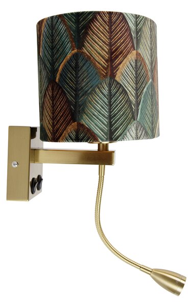 Nástenná lampa mosadz s oválnym zamatovým tienidlom s dizajnom listov 25 cm - Brescia Combi