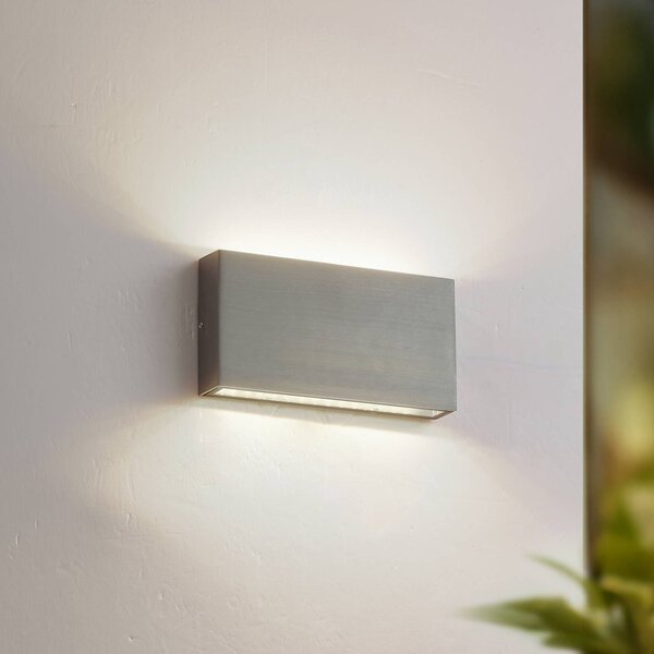 Lindby LED vonkajšie nástenné svietidlo Jarte, strieborná, kov, 17 cm, IP54, Chrómová / strieborná, Hliník, Moderný, Nástenné svietidlo