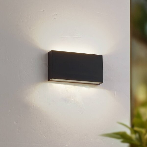 Lindby LED vonkajšie nástenné svietidlo Jarte, čierna, kov, 17 cm, IP54, Čierna, Hliník, Moderný, Nástenné svietidlo