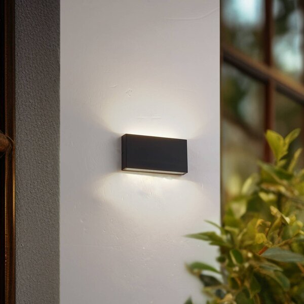 Lindby LED vonkajšie nástenné svietidlo Jarte, čierna, kov, 17 cm, IP54, Čierna, Hliník, Moderný, Nástenné svietidlo