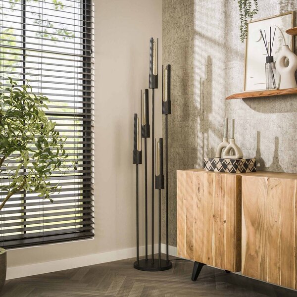 Stojacia lampa Tube, 5 svetiel, čierna, kov, Čierna, Obývacia izba / jedáleň, kov, Moderný