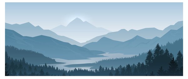 Obraz - Hory pohľadom grafika (120x50 cm)