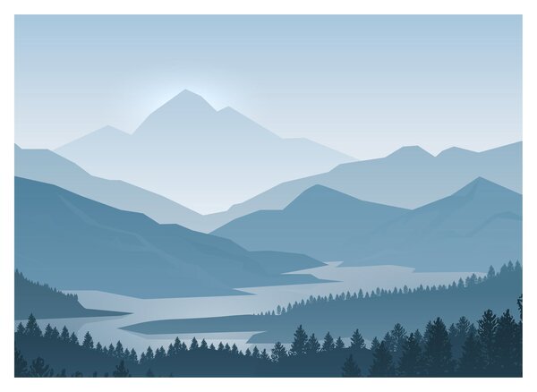 Obraz - Hory pohľadom grafika (70x50 cm)