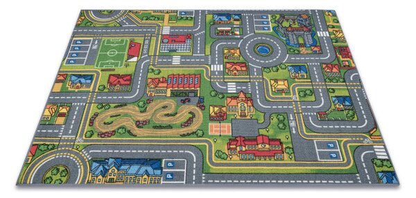 Detský koberec REBEL ROADS City life 97 Mesto, protišmykový - sivý
