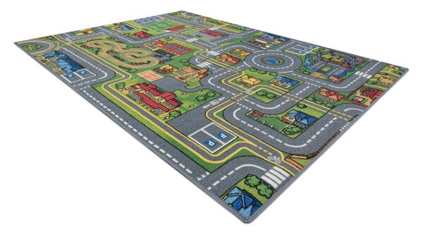 Detský koberec REBEL ROADS City life 97 Mesto, protišmykový - sivý