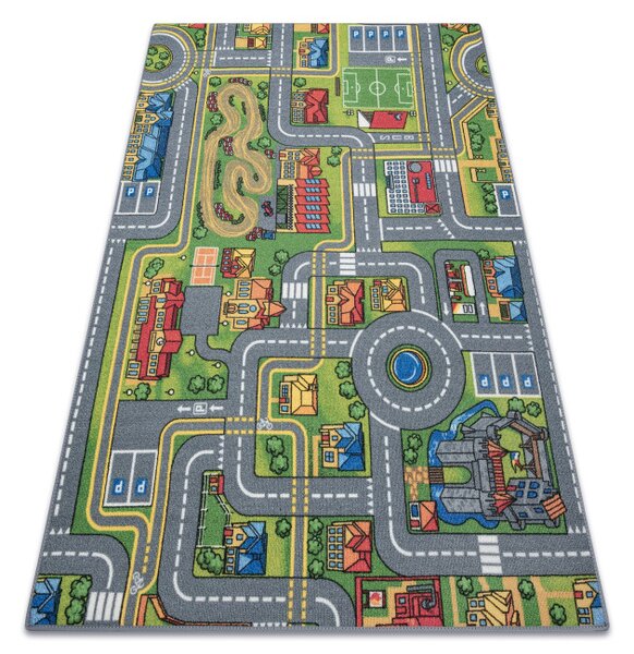 Detský koberec REBEL ROADS City life 97 Mesto, protišmykový - sivý