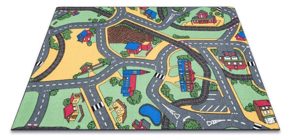 Detský koberec REBEL ROADS Playtime 95 Mesto protišmykový - sivý / zelený