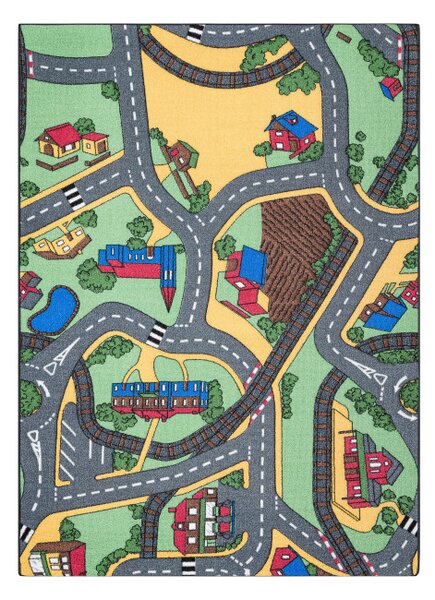 Detský koberec REBEL ROADS Playtime 95 Mesto protišmykový - sivý / zelený