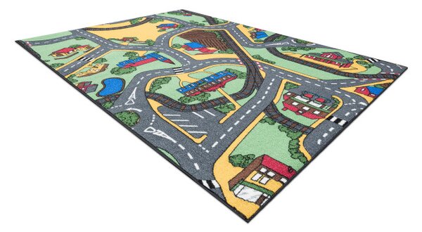 Detský koberec REBEL ROADS Playtime 95 Mesto protišmykový - sivý / zelený