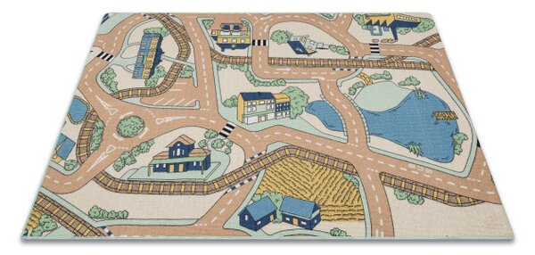 Detský koberec REBEL ROADS Playtime 32 Mesto protišmykový - béžový / zelený