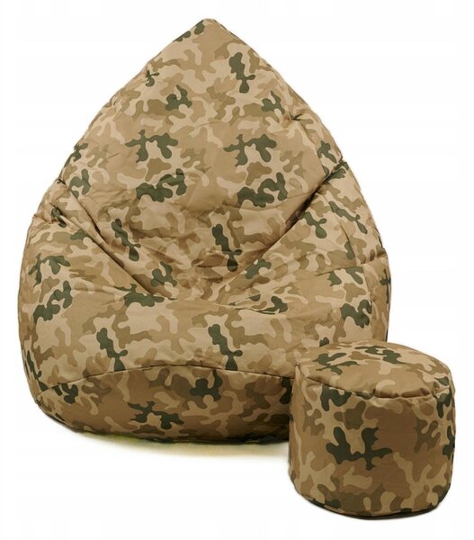 JAKS Sedací vak s podnožkou military tkanina