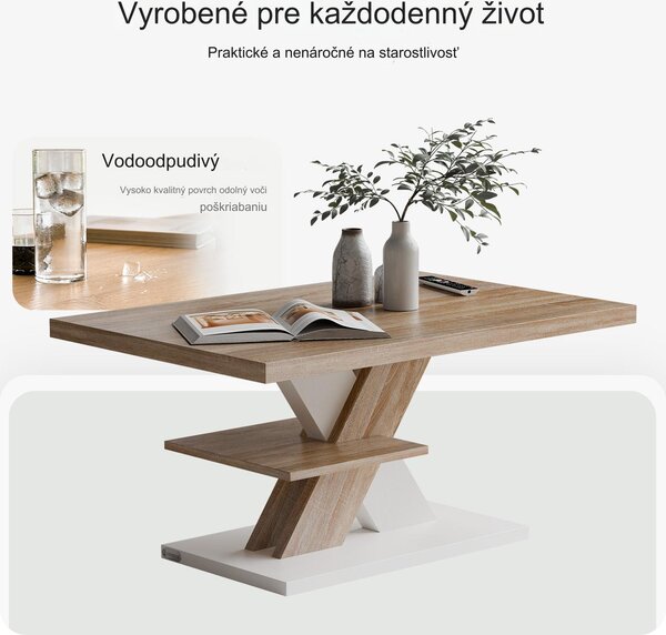 Konferenčný stolík Detroit 90x60x45cm - biely/dub