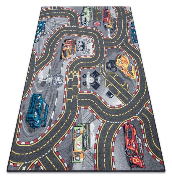 Detský koberec REBEL ROADS Racers 97 Ulice, autá, protišmykový - sivý
