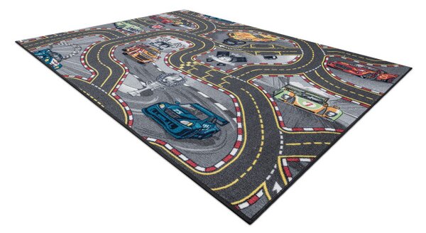 Detský koberec REBEL ROADS Racers 97 Ulice, autá, protišmykový - sivý