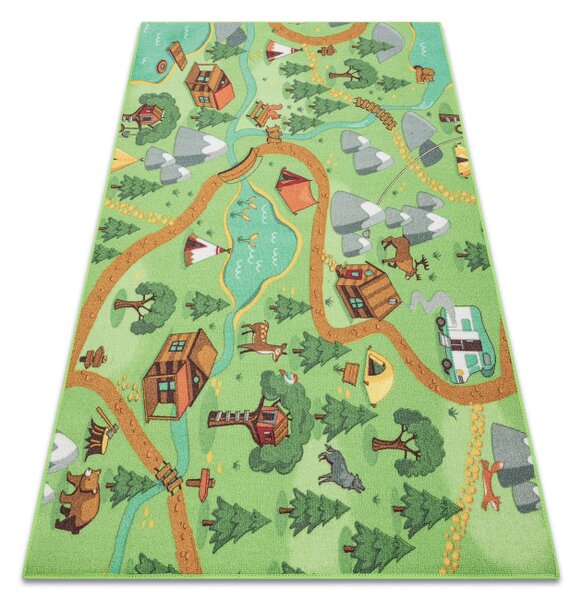 Detský koberec REBEL ROADS Wild life 90 Les, zvieratá protišmykový - zelený