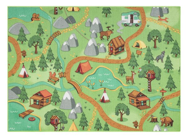 Detský koberec REBEL ROADS Wild life 90 Les, zvieratá protišmykový - zelený