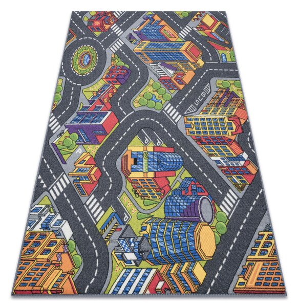 Detský koberec REBEL ROADS Urban life 97 Metropolis, ulice protišmykový - sivý