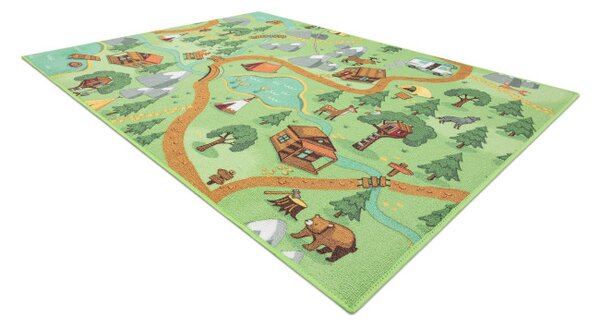 Detský koberec REBEL ROADS Wild life 90 Les, zvieratá protišmykový - zelený