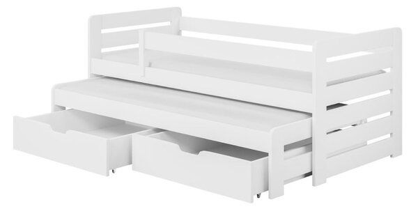 MAXMAX Detská posteľ z masívu borovice TOMÁŠ II s prístelkou a šuplíkmi - 200x90 cm - biela