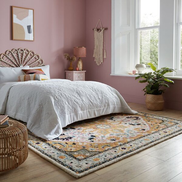 Flair Rugs , Kusový koberec Wool Loop Dahlia Yellow/Multi, 200x290, žltá, obývacia izba