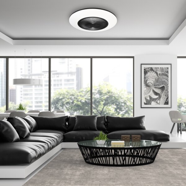 LED Stmievateľné stropné svietidlo s ventilátorom ARIA LED/38W/230V čierna/biela +DO