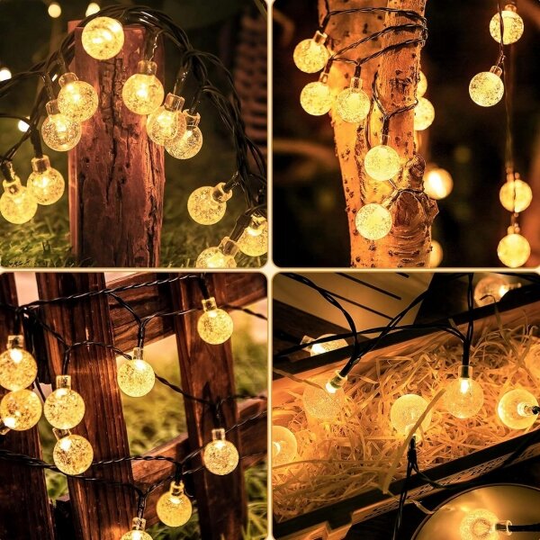 LED solárny dekoračný reťaz 30xLED/8 funkcií 500 mAh 6,5 m IP67 teplá biela