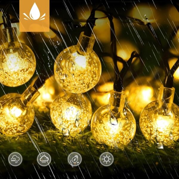 LED solárny dekoračný reťaz 30xLED/8 funkcií 500 mAh 6,5 m IP67 teplá biela