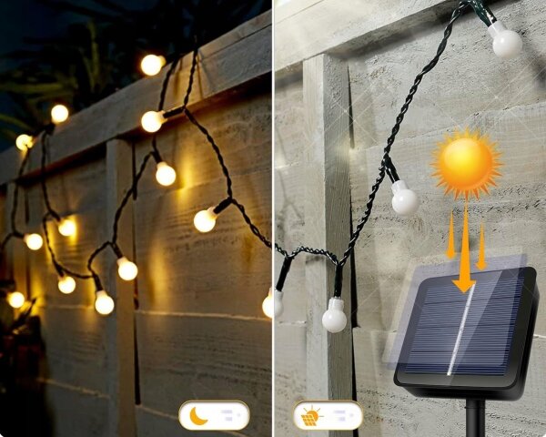 LED solárny dekoračný reťazec 30xLED/8 funkcií 500 mAh 6,5 m IP67 teplá biela