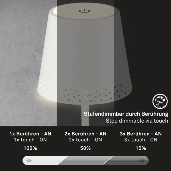 Brilo - LED nabíjateľná dotyková stolná lampa KIKI LED/2,6W/5V IP44 2600 mAh biela