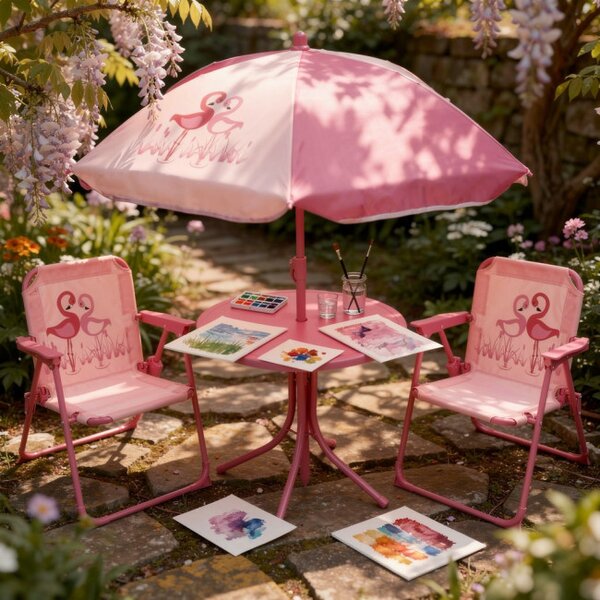 Detský set záhradného nábytku FLAMINGO ružový