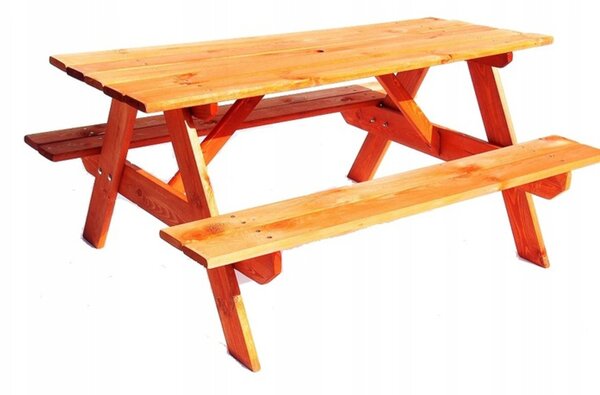 Záhradný drevený stôl s lavičkami Stolek