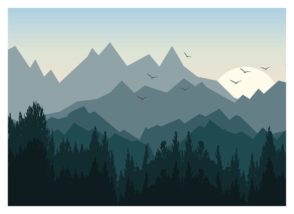 Obraz - Hory pohľadom grafika (70x50 cm)