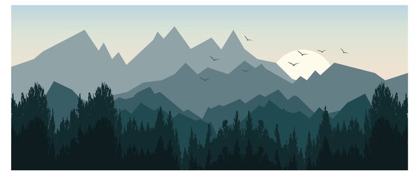 Obraz - Hory pohľadom grafika (120x50 cm)