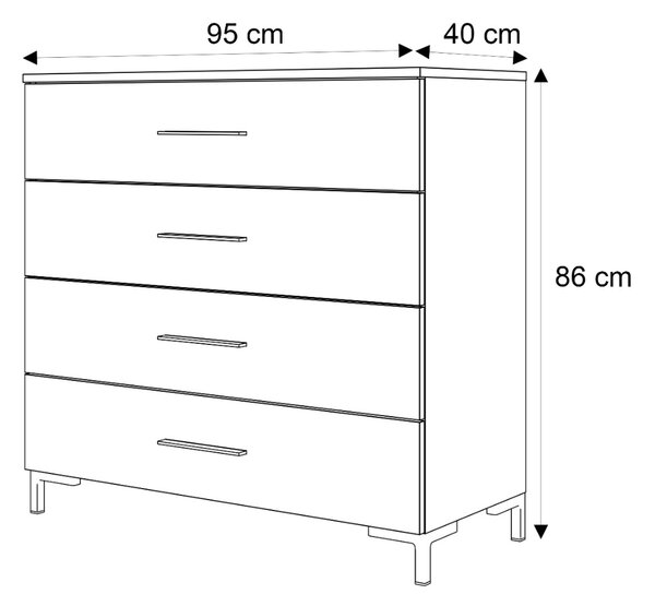 KOMODA MARION 95 cm KAŠMÍR PUSH ČIERNE NOŽIČKY