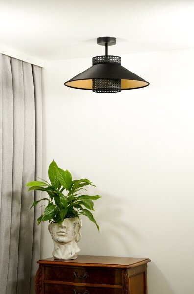 Duolla - Prisadený luster RIO RATTAN 1xE27/15W/230V pr. 45 cm čierna/zlatá