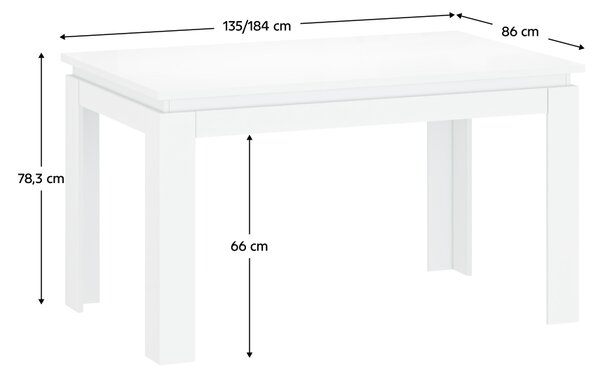 KONDELA Rozkladací stôl, biela, 135-184x86 cm, LINDY