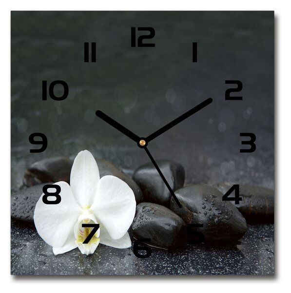Sklenené nástenné hodiny štvorec Orchidea