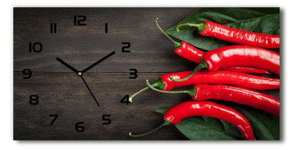 Vodorovné Sklenené hodiny na stenu Chilli papričky