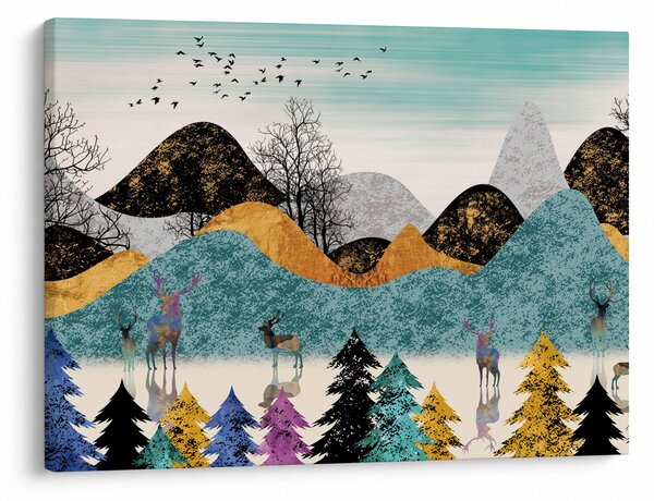Grafický obraz s jeleňmi (70x50 cm)