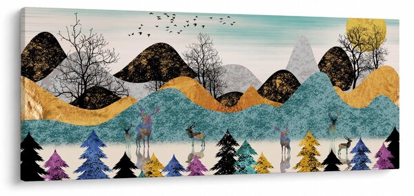 Grafický obraz s jeleňmi (120x50 cm)