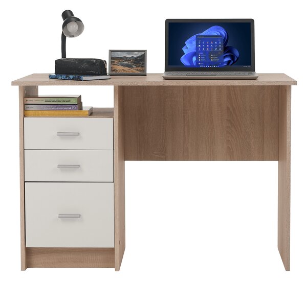 KONDELA PC stôl, dub sonoma/biela, SAMSON NEW
