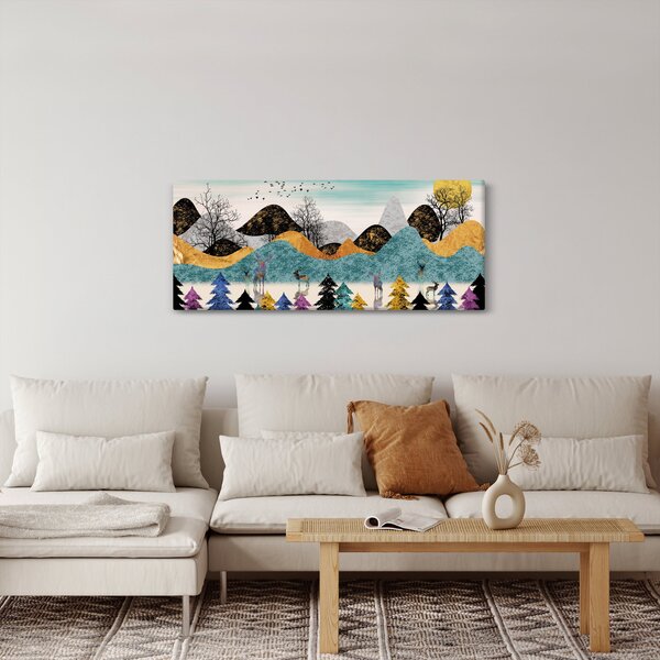 Grafický obraz s jeleňmi (120x50 cm)
