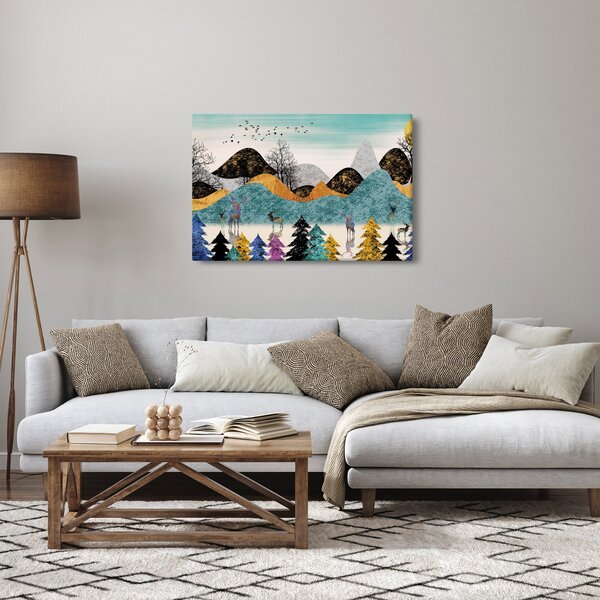 Grafický obraz s jeleňmi (90x60 cm)