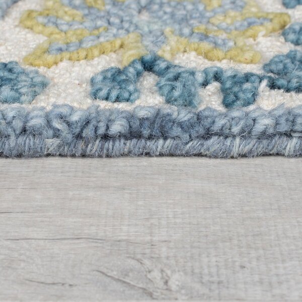 Modrý/slonovinový ručne tkaný koberec s prímesou vlny 160x230 cm Myla Floral Frame – Flair Rugs
