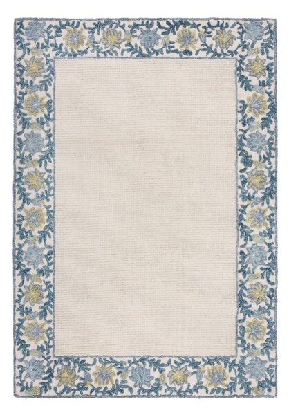 Modrý/slonovinový ručne tkaný koberec s prímesou vlny 160x230 cm Myla Floral Frame – Flair Rugs