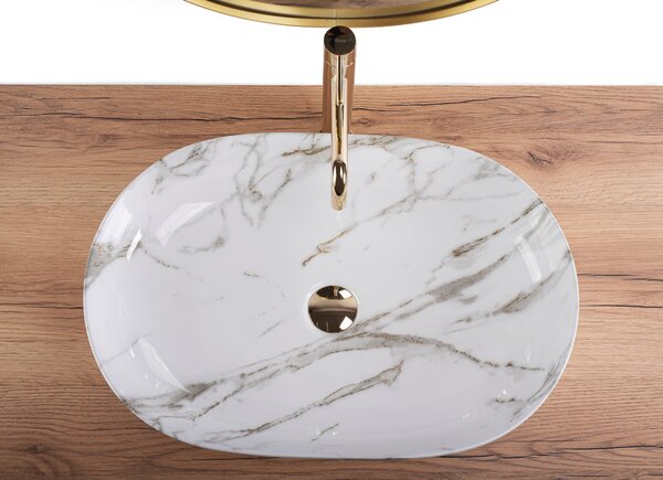 Rea Cleo Aiax, umývadlo na dosku 605x410x120 mm, biela-imitácia kameňa Aiax, REA-U9656