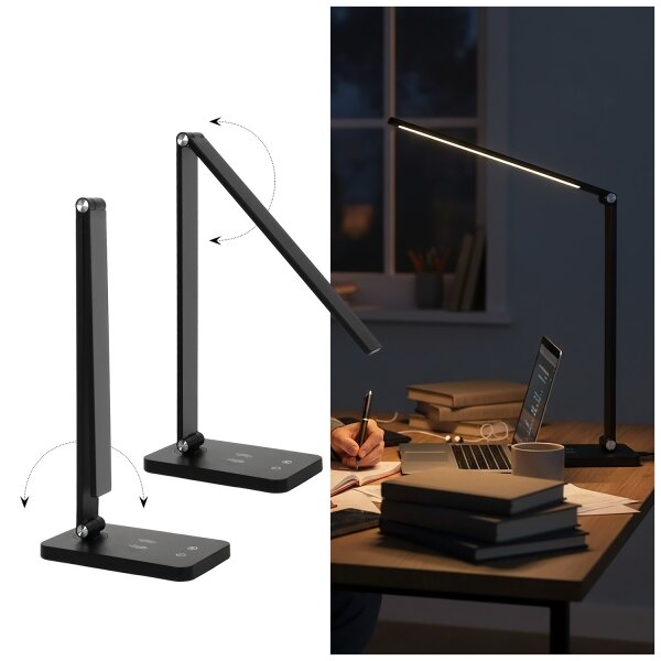 Brilagi - LED stmievateľná dotyková stolová lampa s bezdrôtovým QI nabíjaním LED/7W/5V 3000/4000/6000K čierna