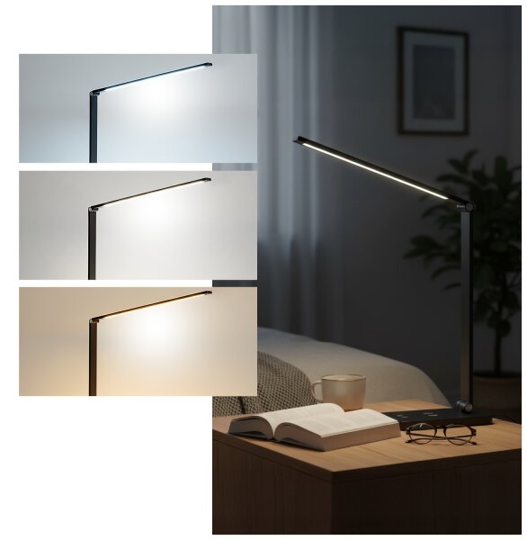 Brilagi - LED stmievateľná dotyková stolová lampa s bezdrôtovým QI nabíjaním LED/7W/5V 3000/4000/6000K čierna